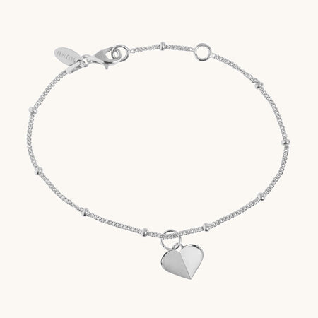 Mini Heart Bead Bracelet Silver